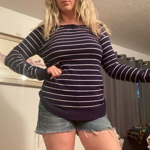 Navy and white striped sweater